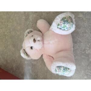 Soft Pink Plush Teddy Bear with Floral Accents